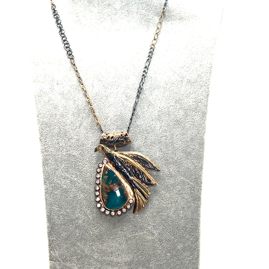 Turquoise & Crystal Eagle Pendant Necklace - Born To Glam Born To Glam