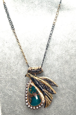 Turquoise & Crystal Eagle Pendant Necklace - Born To Glam