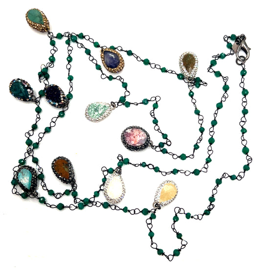 Gleaming Gemstone Green Crystal Lariat Long Necklace - Born To Glam Born To Glam