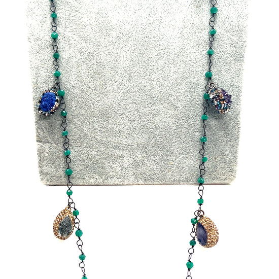 Gleaming Gemstone Green Crystal Lariat Long Necklace - Born To Glam Born To Glam