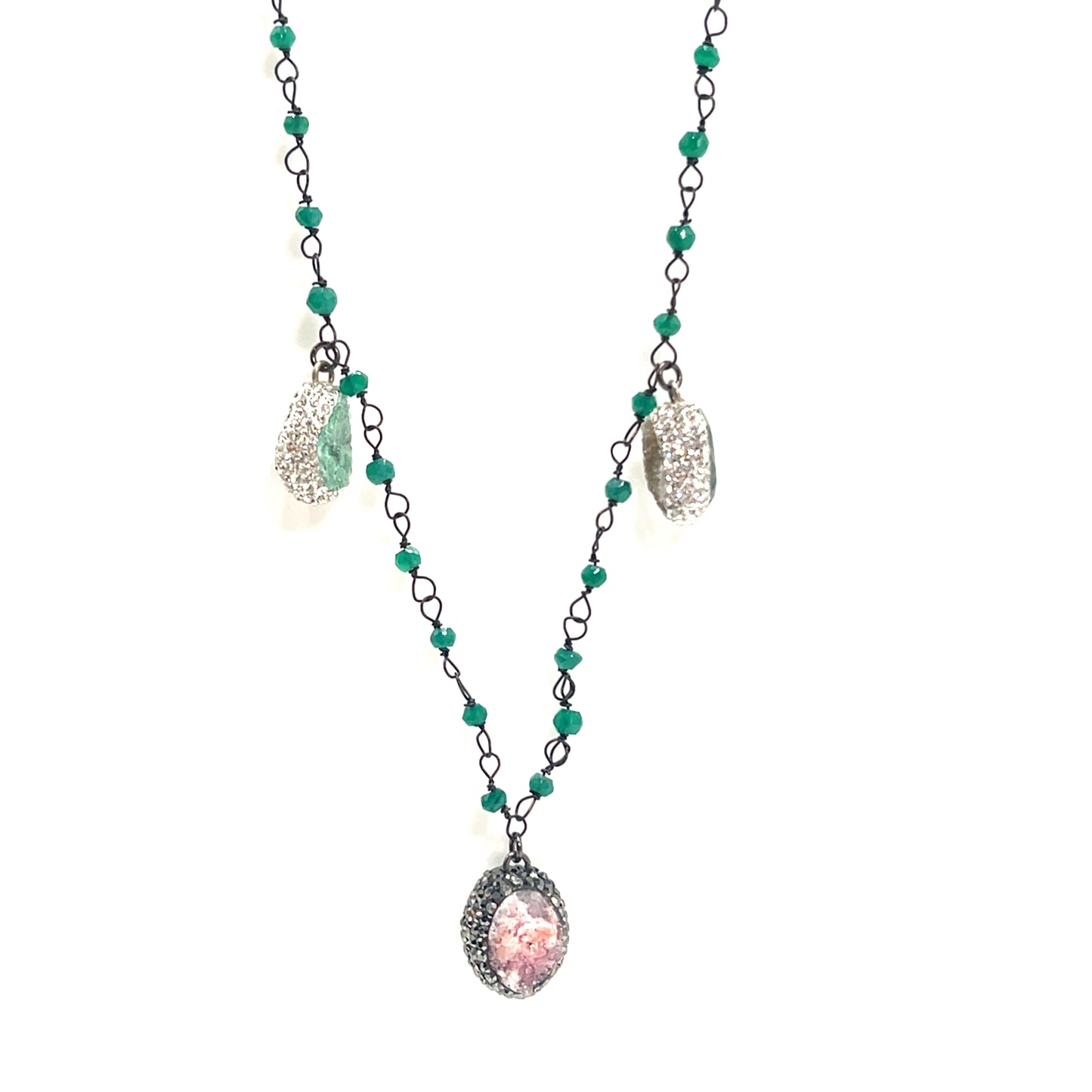 Gleaming Gemstone Green Crystal Lariat Long Necklace - Born To Glam Born To Glam