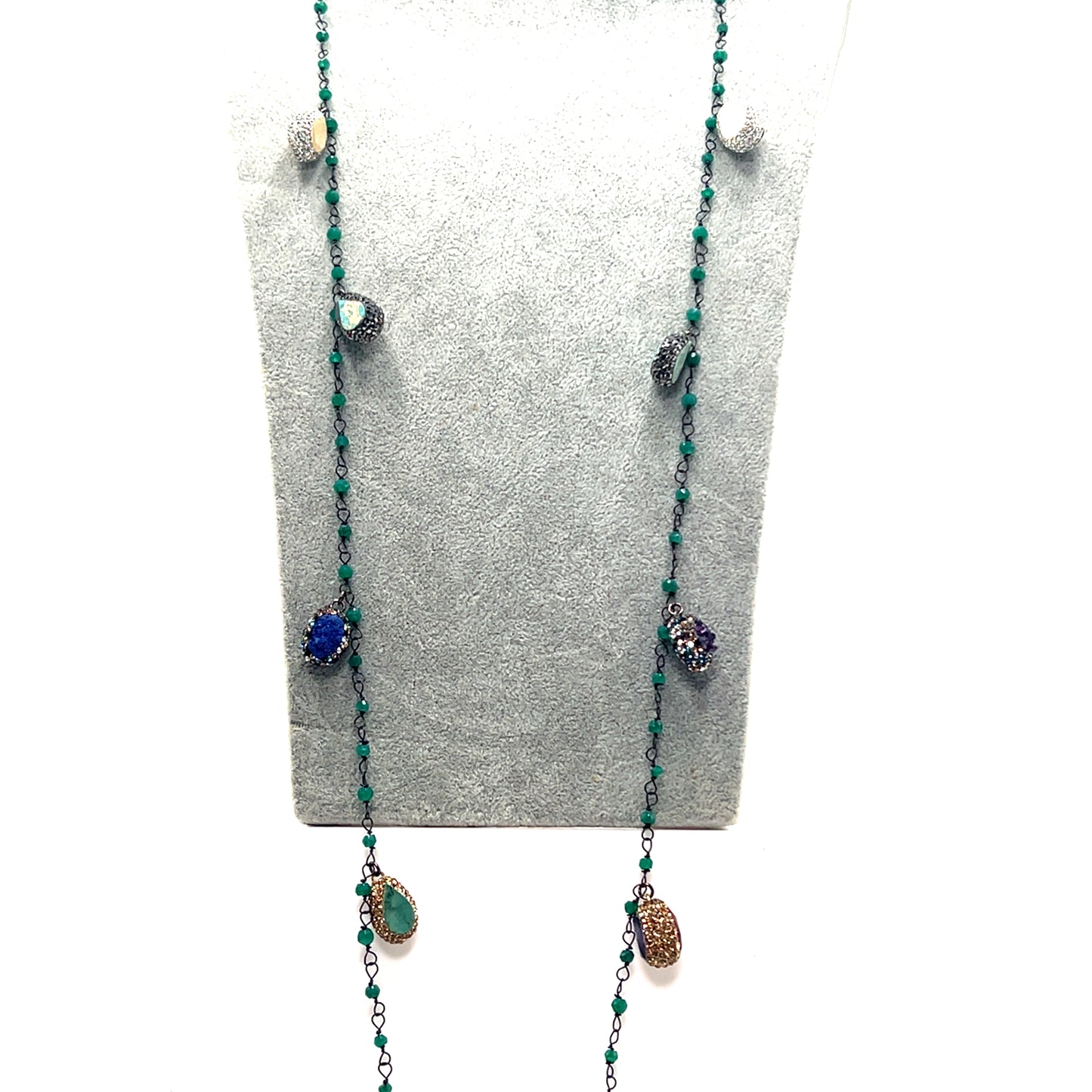 Gleaming Gemstone Green Crystal Lariat Long Necklace - Born To Glam Born To Glam