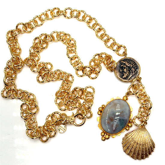 Pearl Gemstone Gold Plated Pendant Necklace - Born To Glam Born To Glam