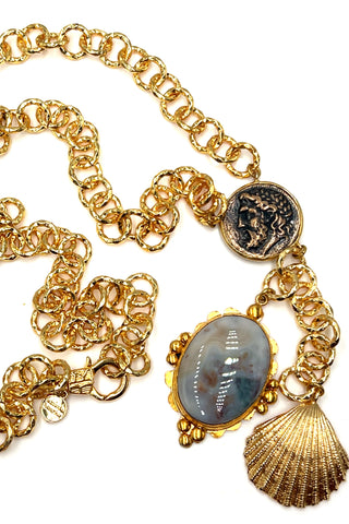 Pearl Gemstone Gold Plated Pendant Necklace - Born To Glam