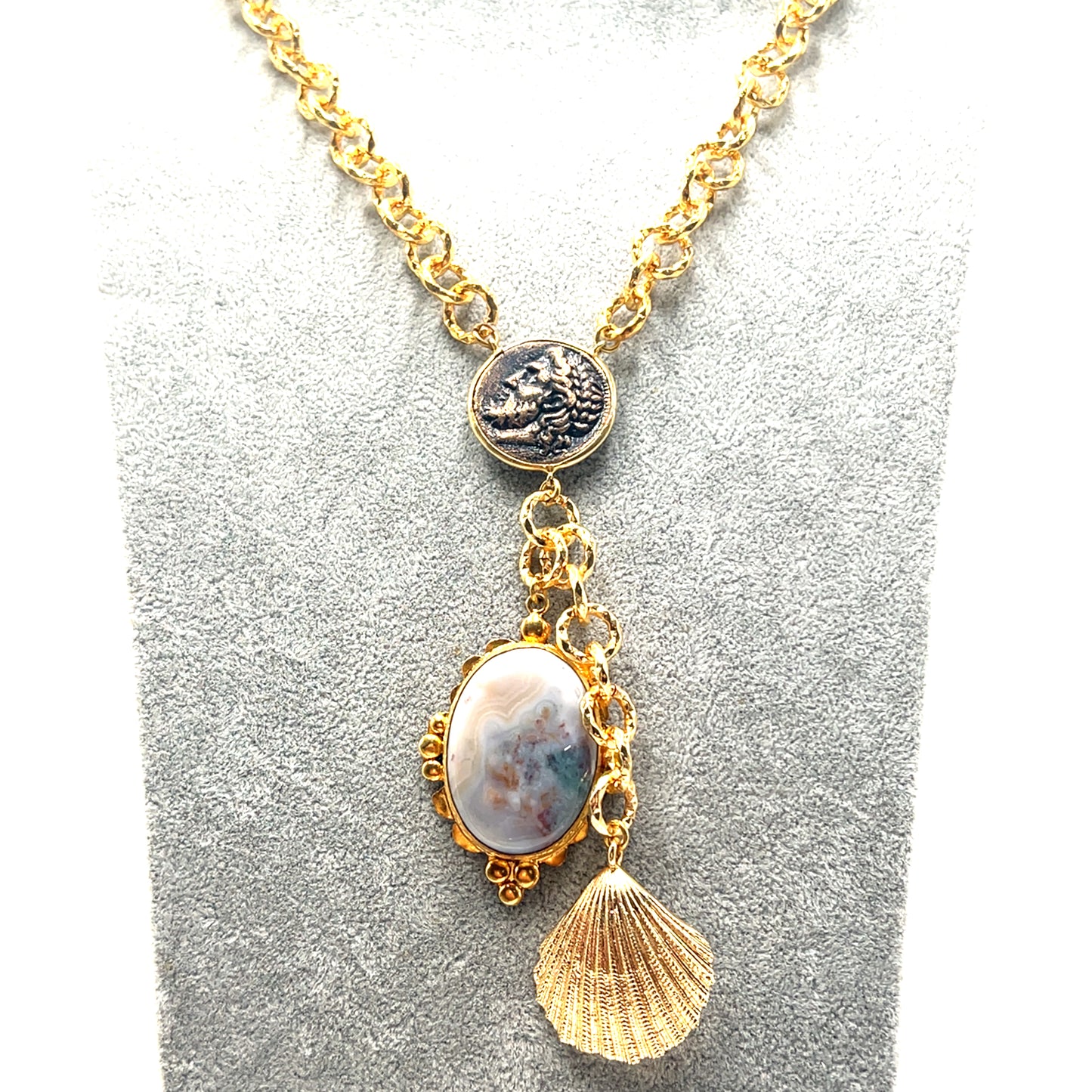 Pearl Gemstone Gold Plated Pendant Necklace - Born To Glam Born To Glam