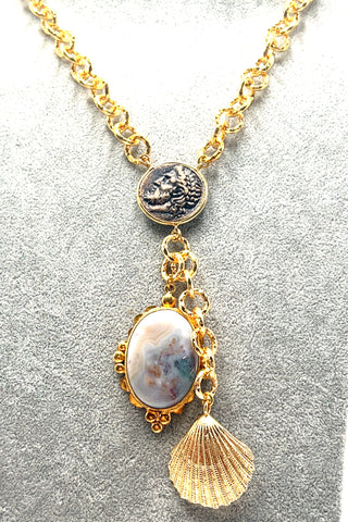 Pearl Gemstone Gold Plated Pendant Necklace - Born To Glam