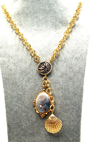 Pearl Gemstone Gold Plated Pendant Necklace - Born To Glam
