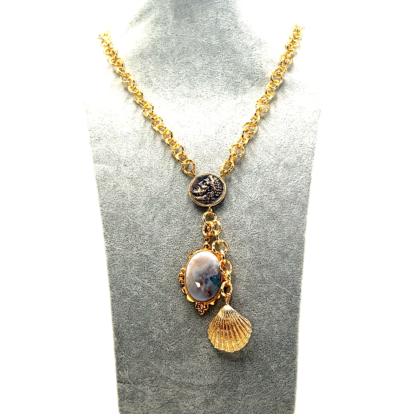 Pearl Gemstone Gold Plated Pendant Necklace - Born To Glam Born To Glam