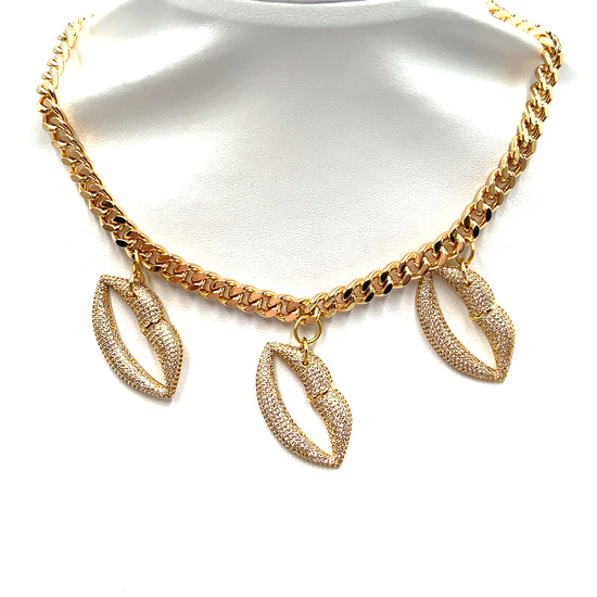 Golden Lips Charm Necklace - Born To Glam Born To Glam