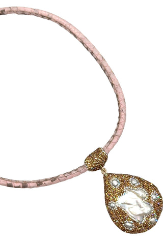 Leather & Gemstone Pendant Necklace - Born To Glam