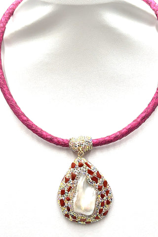 Leather & Gemstone Pendant Necklace - Born To Glam