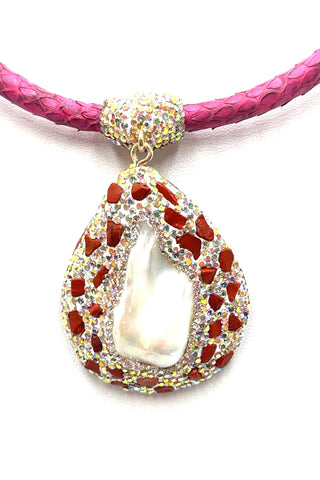 Leather & Gemstone Pendant Necklace - Born To Glam