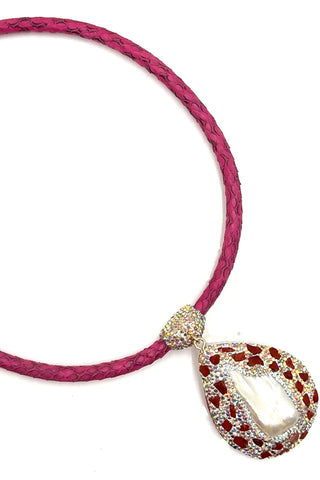 Leather & Gemstone Pendant Necklace - Born To Glam