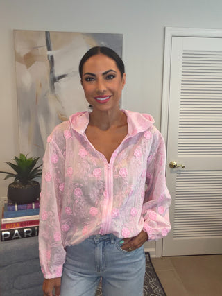 Pink Sheer Floral Embellished Jacket