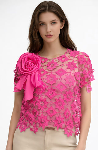 Pink Floral Statement Appliqué Top