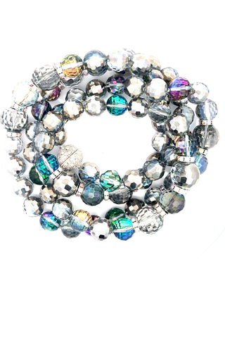 Silver Colorized Crystal Sphere Long Necklace