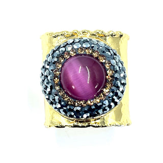 Gemstone & Crystal Adjustable Cuff Ring - Born To Glam