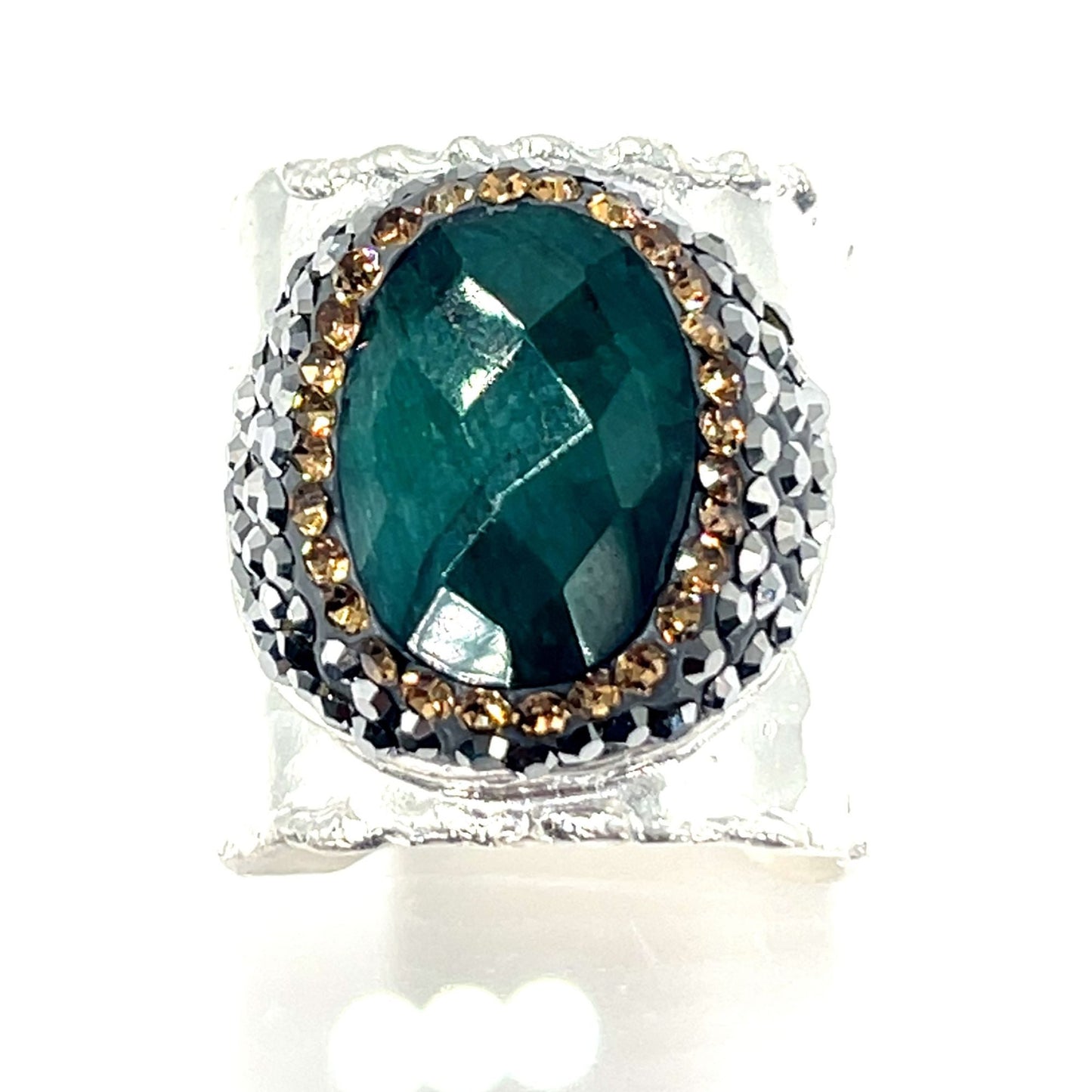 Emerald Gold & Hematite Crystal Adjustable Ring