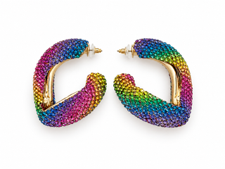 Rainbow Crystal Twisted Hoop Earrings