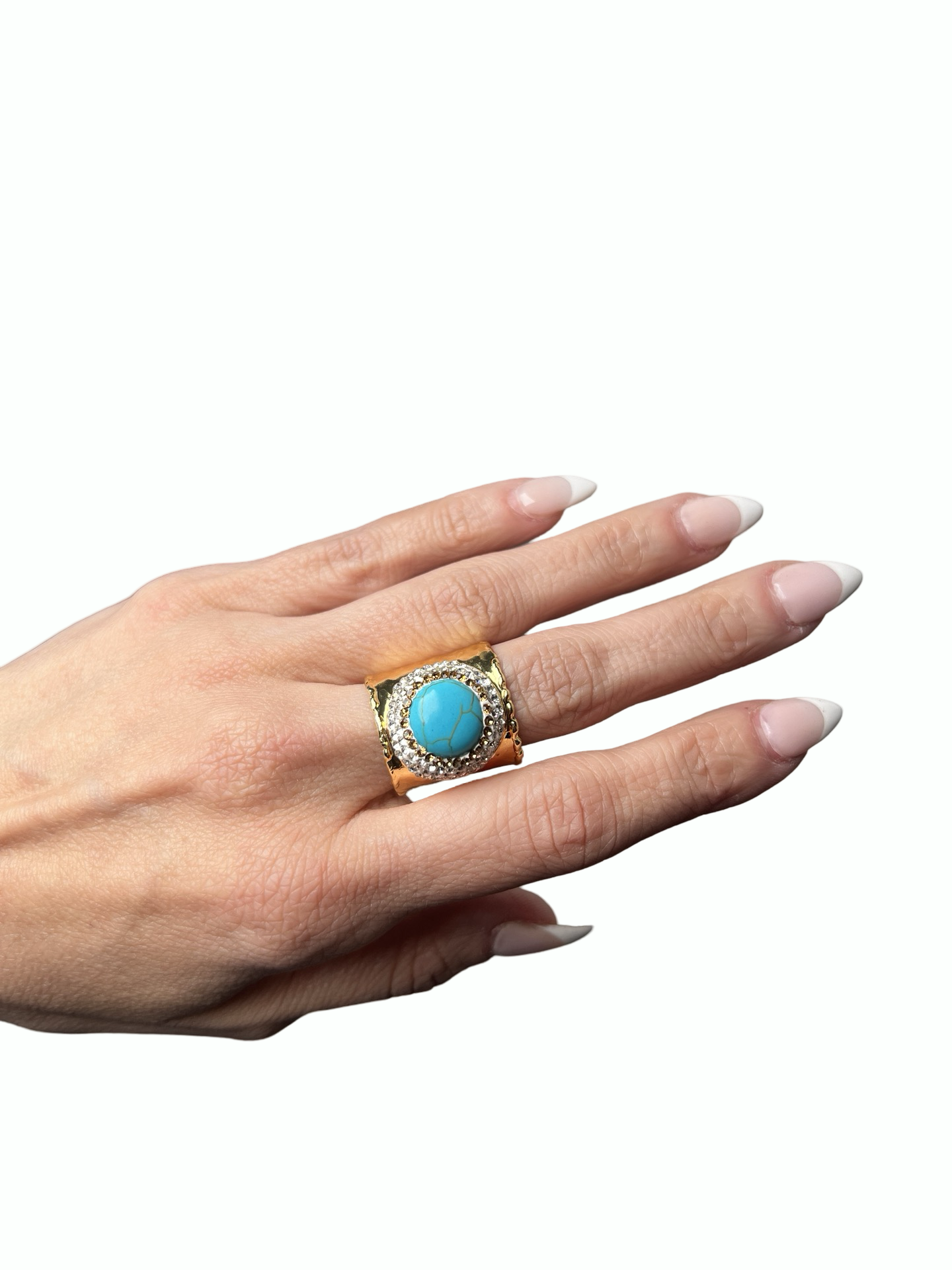 Turquoise Gold & Silver Crystal Adjustable Ring