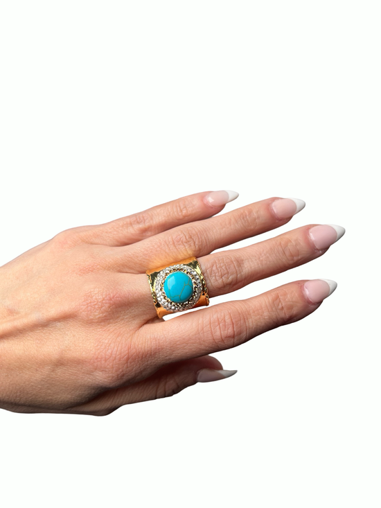 Turquoise Gold & Silver Crystal Adjustable Ring