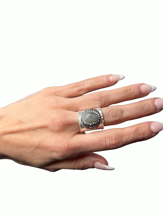 Gray Labradorite Adjustable Silver Ring