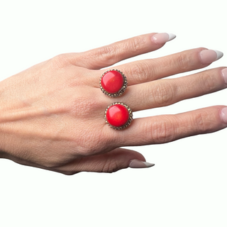 Round Double Gemstone & Crystal 925 Sterling Silver Adjustable Ring - Born To Glam