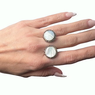 Round Double Gemstone & Crystal 925 Sterling Silver Adjustable Ring - Born To Glam