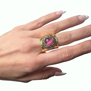 Gemstone & Crystal Adjustable Cuff Ring - Born To Glam