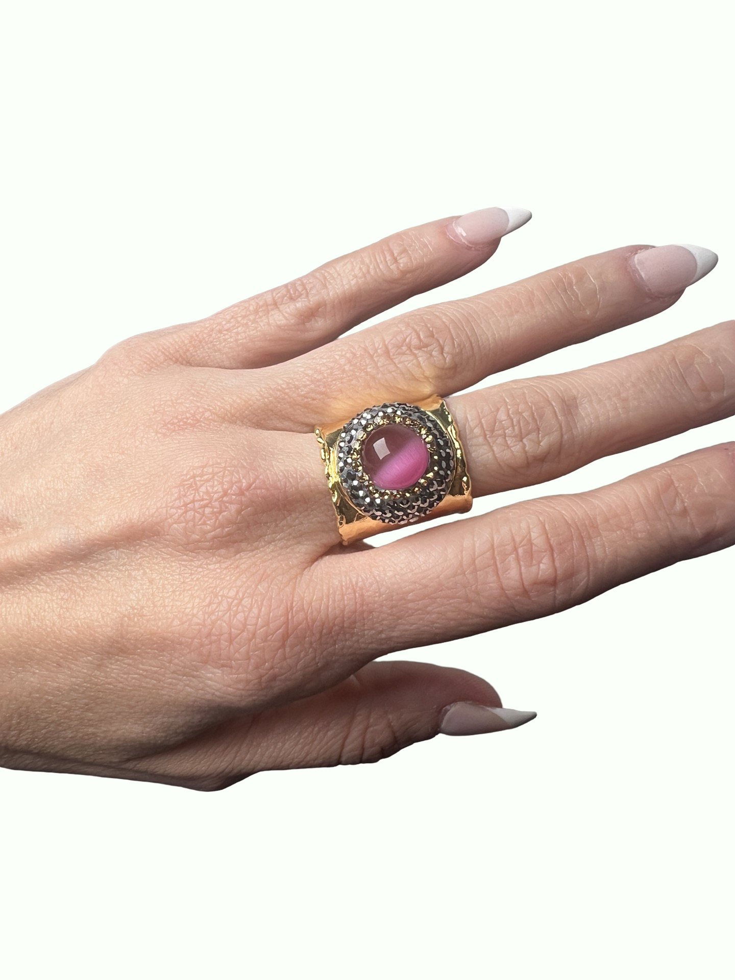 Ruby Gold & Hematite Crystal Adjustable Ring