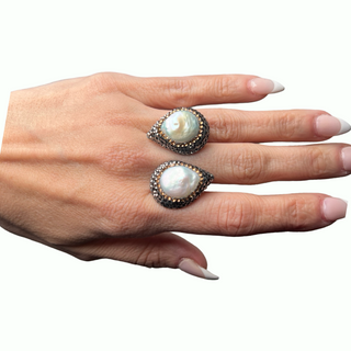 Teardrop Double Gemstone & Crystal 925 Sterling Silver Adjustable Statement Ring - Born To Glam
