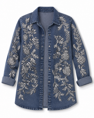 Denim Sequin Embellished Shirt Jacket