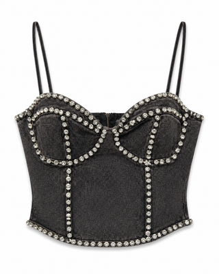 Black Crystal Embellished Corset Top