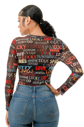 Black Multi Print Long Sleeve Bodysuit
