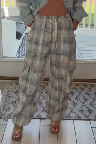 Ash Blue Multi Woven Cargo Pants - Born To Glam
