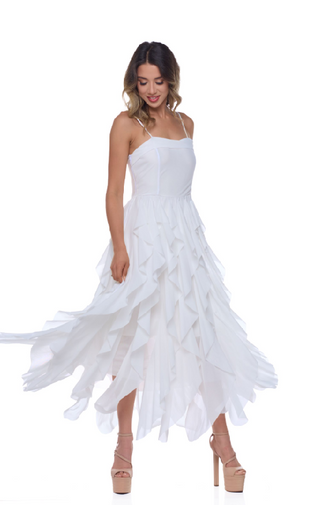 Style the Ivory Dream Ruffle Dress exclusively at Born To Glam
