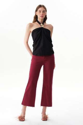 Wine High Rise Wide Leg Jeans