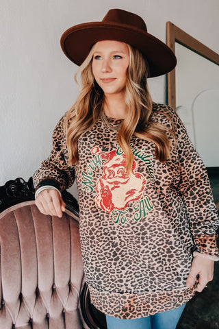 Vintage Santa Leopard Scoop Sweatshirt - Born To Glam
