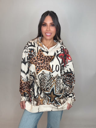 Star Print Hoodie Sweatshirt - Born To Glam