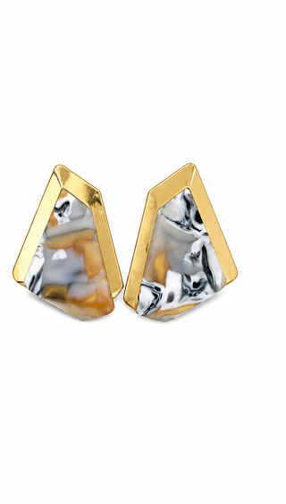 Marbled Gold and Gray Statement Earrings