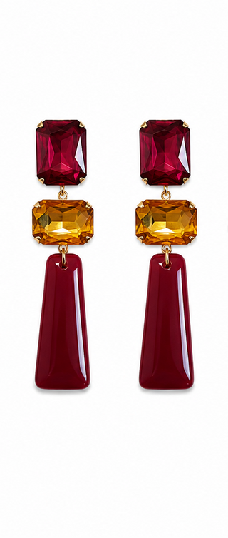 Red and Yellow Statement Drop Earrings