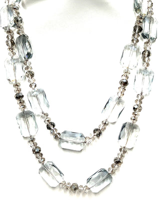Smoked Silver Rectangle Crystal Long Necklace - Born To Glam