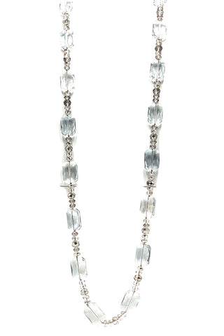 Smoked Silver Rectangle Crystal Long Necklace - Born To Glam