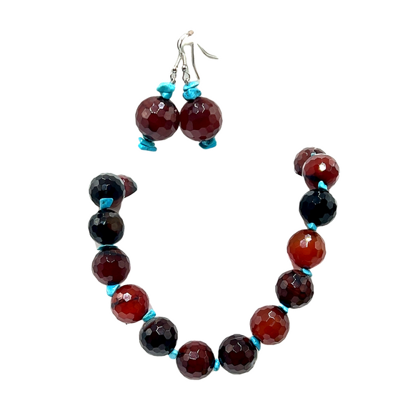 Brown Agate & Turquoise Gemstone Sterling Silver Earring - Born To Glam