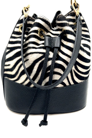 Zebra Leather Bucket Purse - Born To Glam