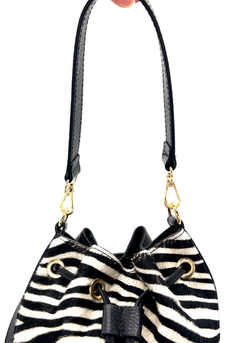 Zebra Leather Bucket Purse - Born To Glam