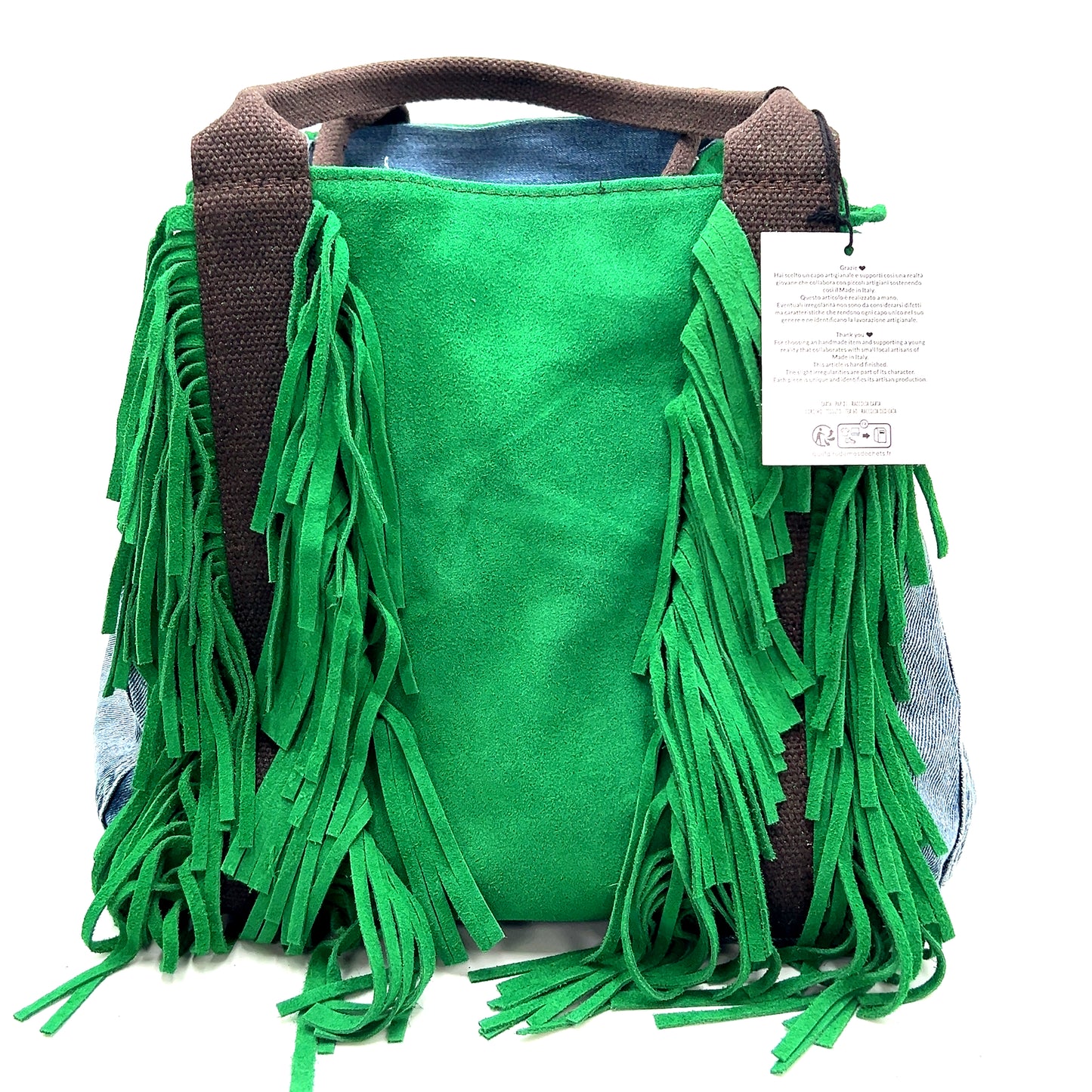 Green Denim Suede Fringe Crossbody Bag - Born To Glam