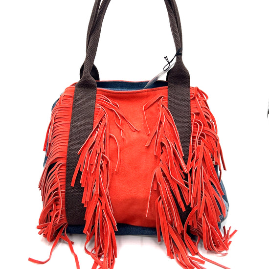 Orange Denim Suede Fringe Crossbody Bag - Born To Glam