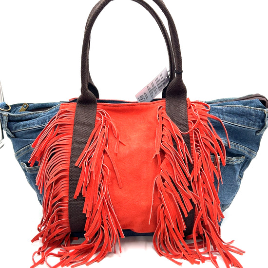 Orange Denim Suede Fringe Crossbody Bag - Born To Glam