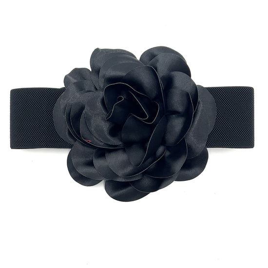 Black Flower Elastic Waist Belt - Born To Glam